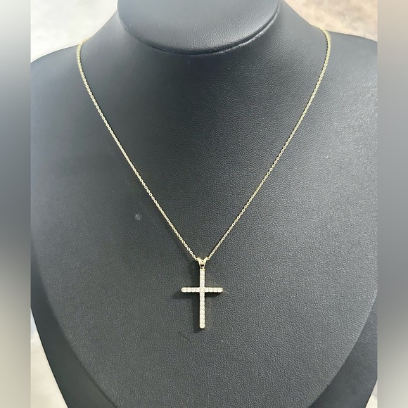 Dainty Gold Tone CZ Cross Necklace – Adjustable 16–18” - Picture 3 of 11